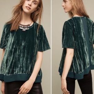 Anthropologie Maeve green velvet tunic